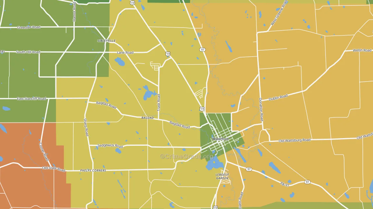 Waterford, PA Map of Burglary Rates