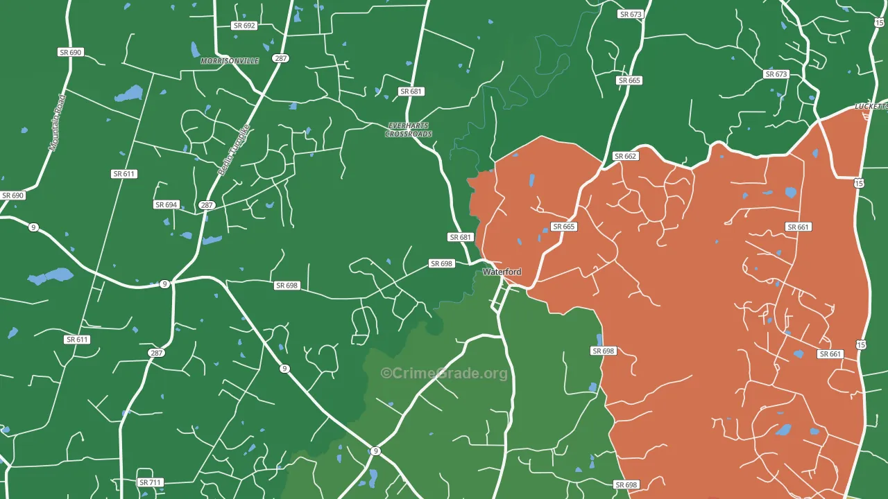 Waterford, VA Map of Burglary Rates