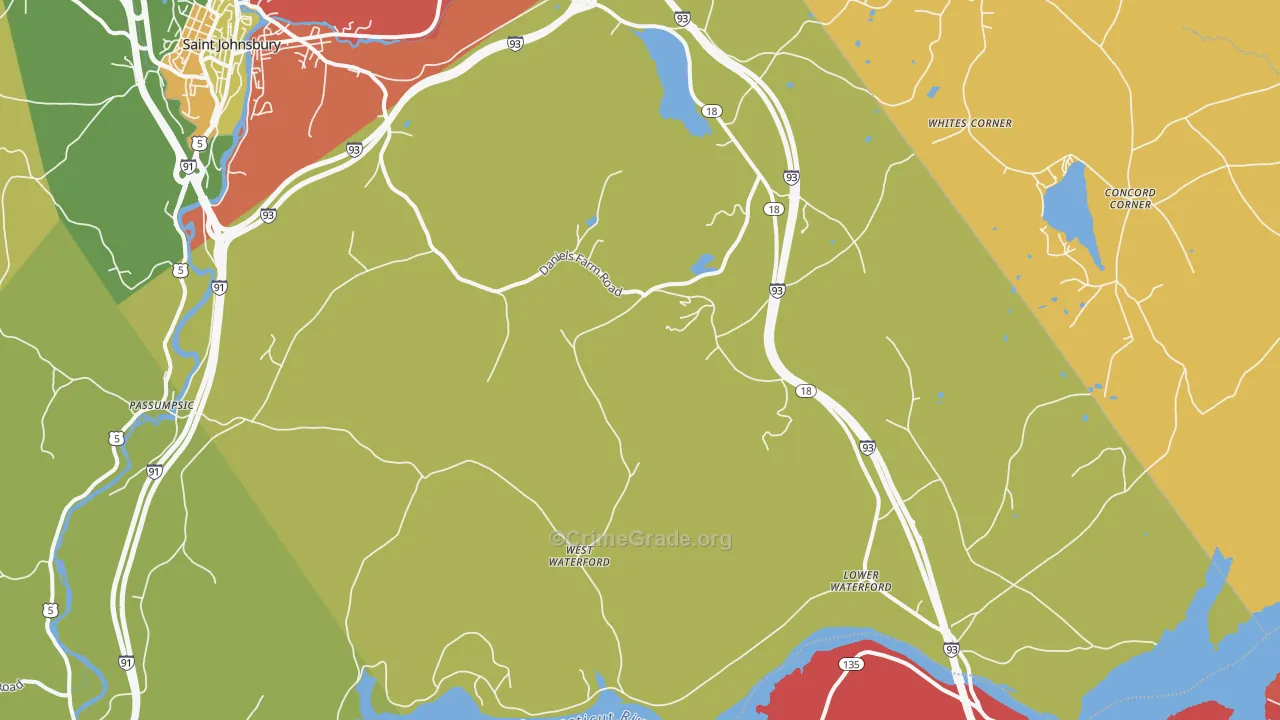 Waterford, VT Map of Burglary Rates