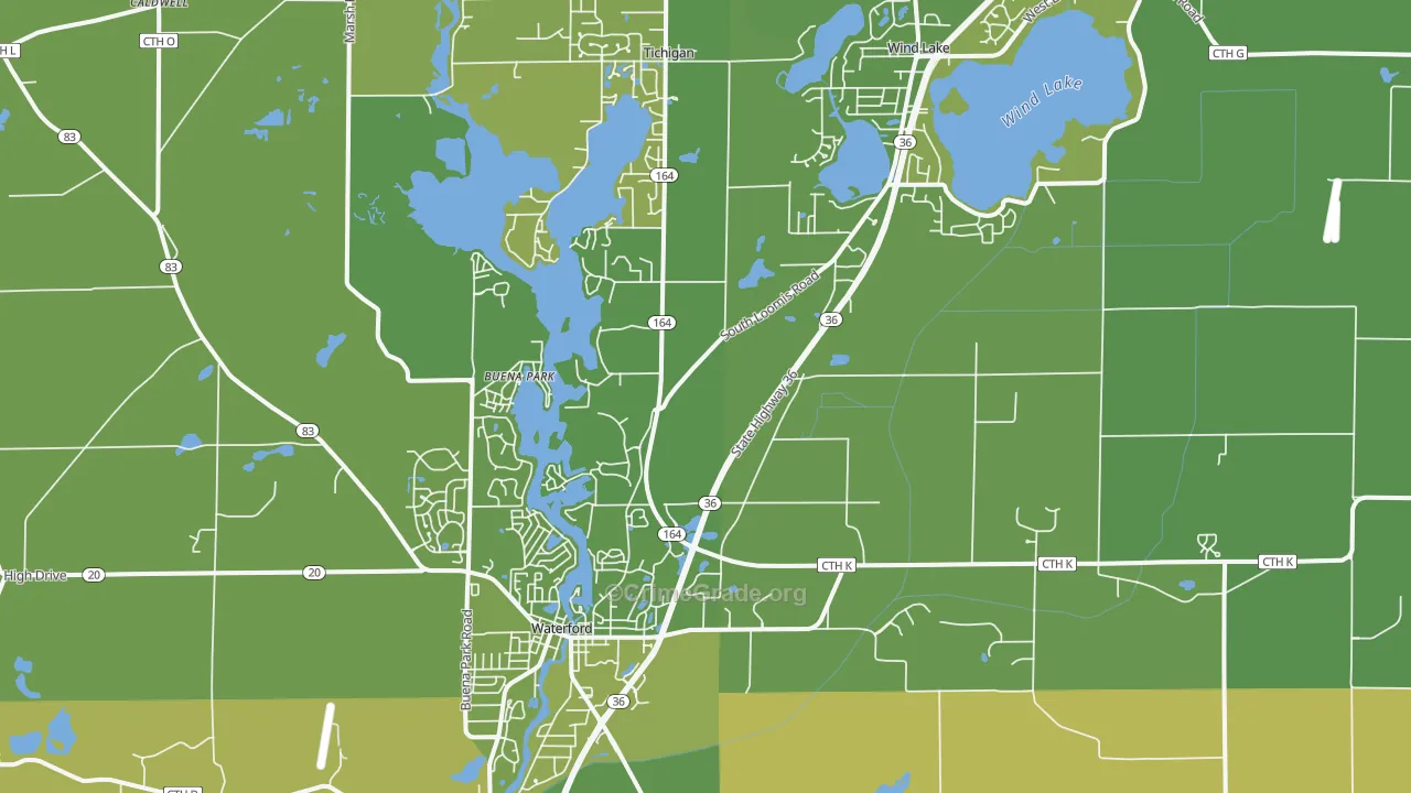 Waterford, WI Map of Burglary Rates