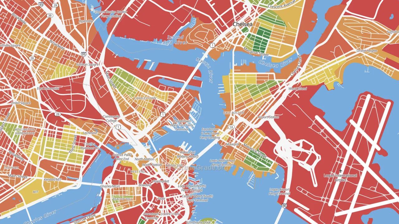 Waterfront, Boston, MA Map of Burglary Rates