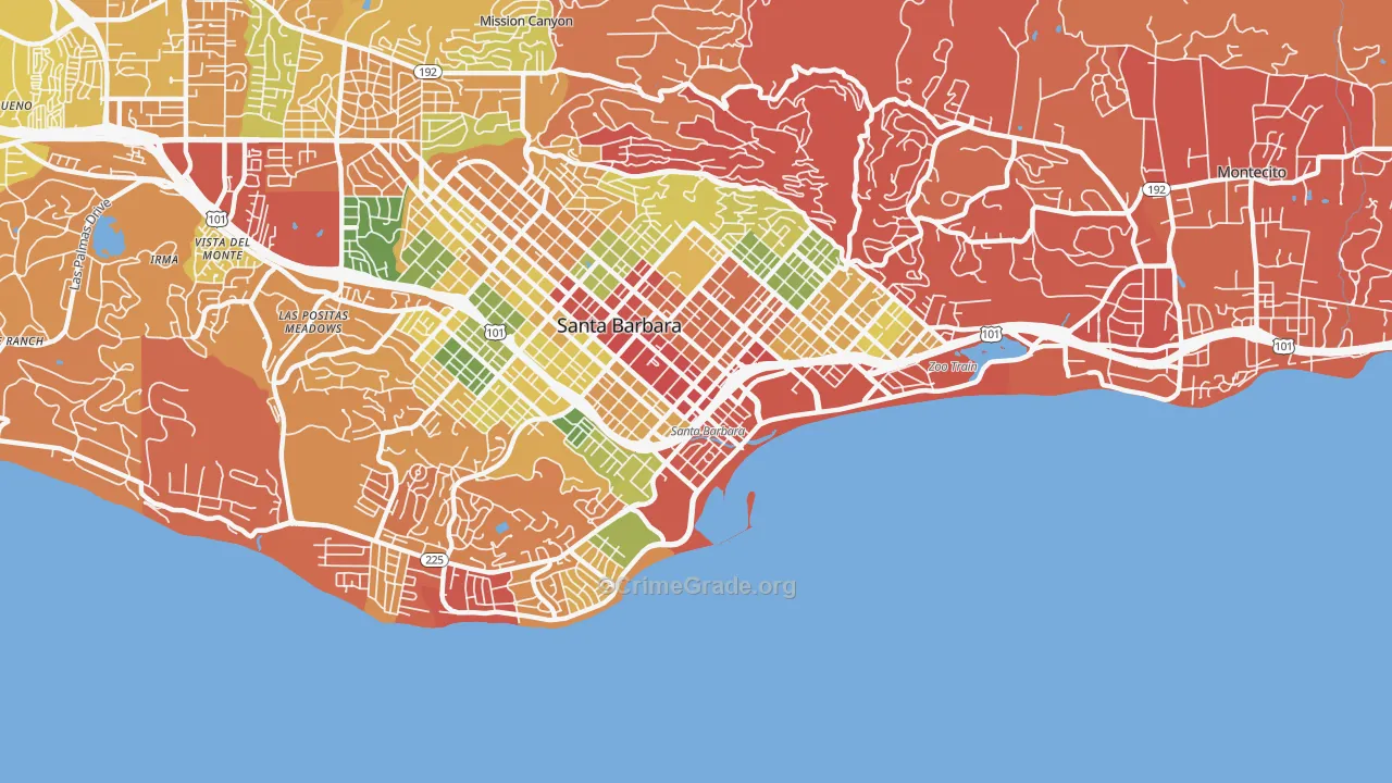 Waterfront, Santa Barbara, CA Map of Burglary Rates