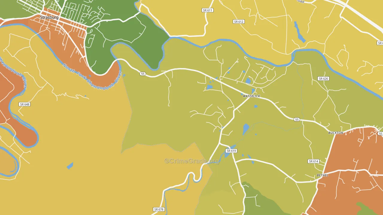 Waterlick, VA Map of Burglary Rates