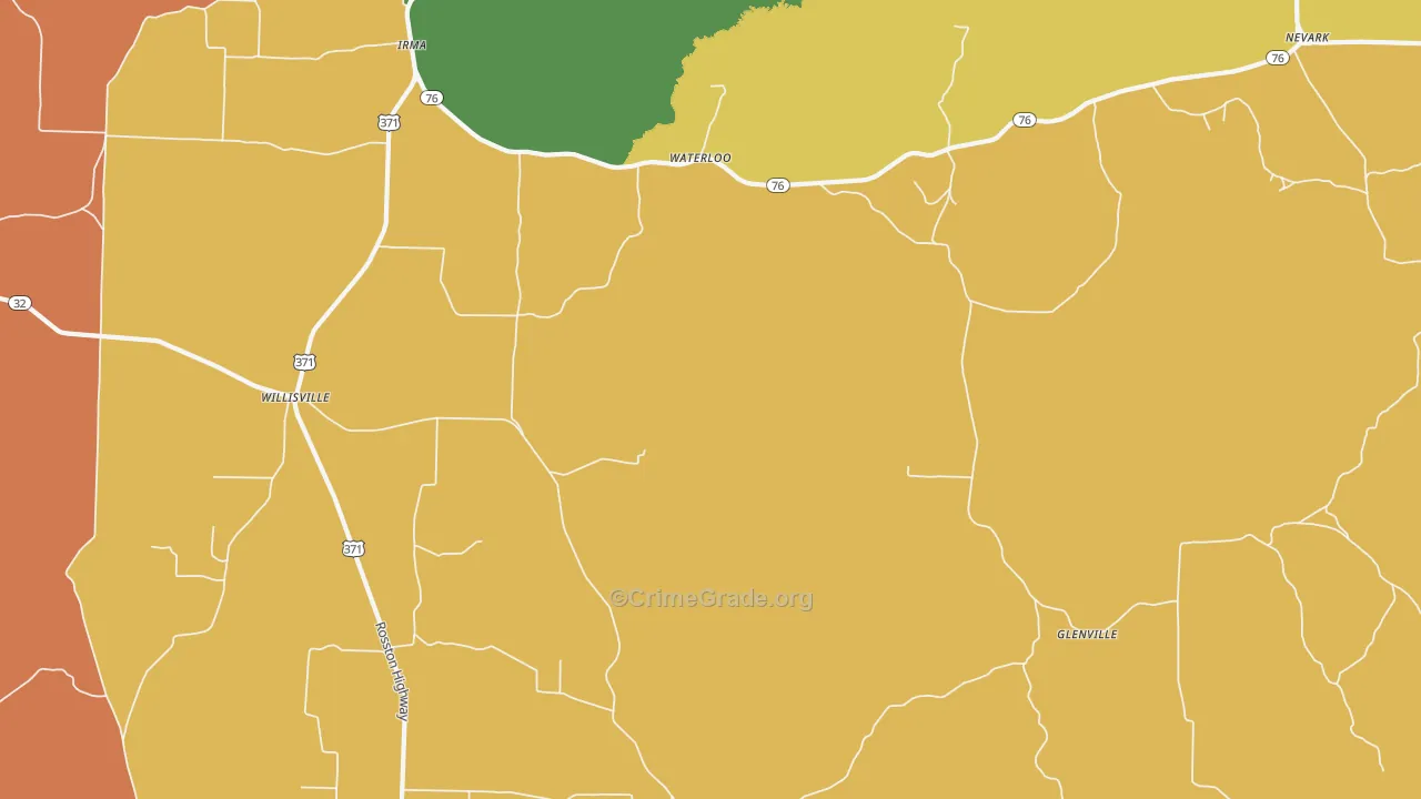 Waterloo, AR Map of Burglary Rates