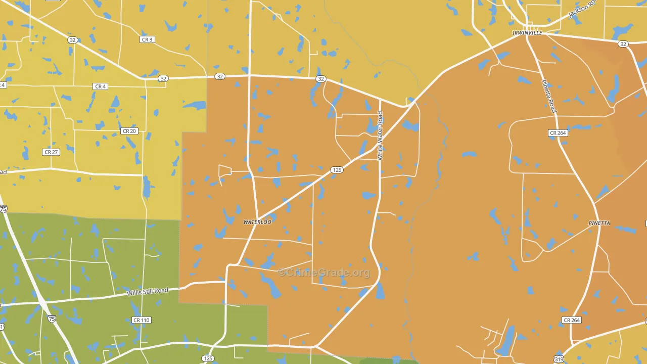 Waterloo, GA Map of Burglary Rates