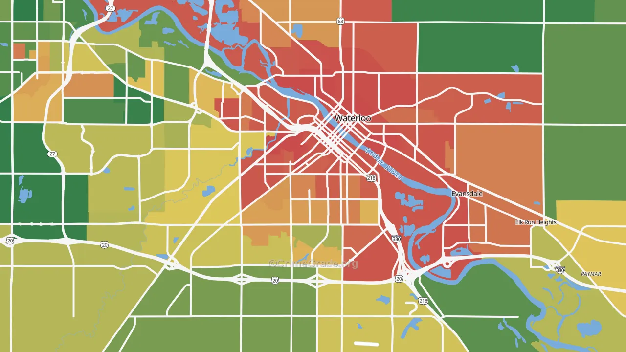 Waterloo, IA Map of Burglary Rates
