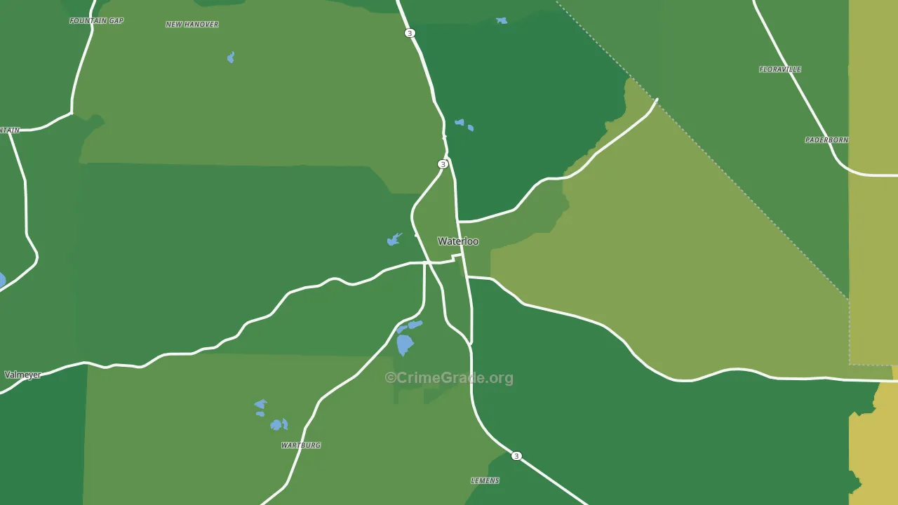 Waterloo, IL Map of Burglary Rates