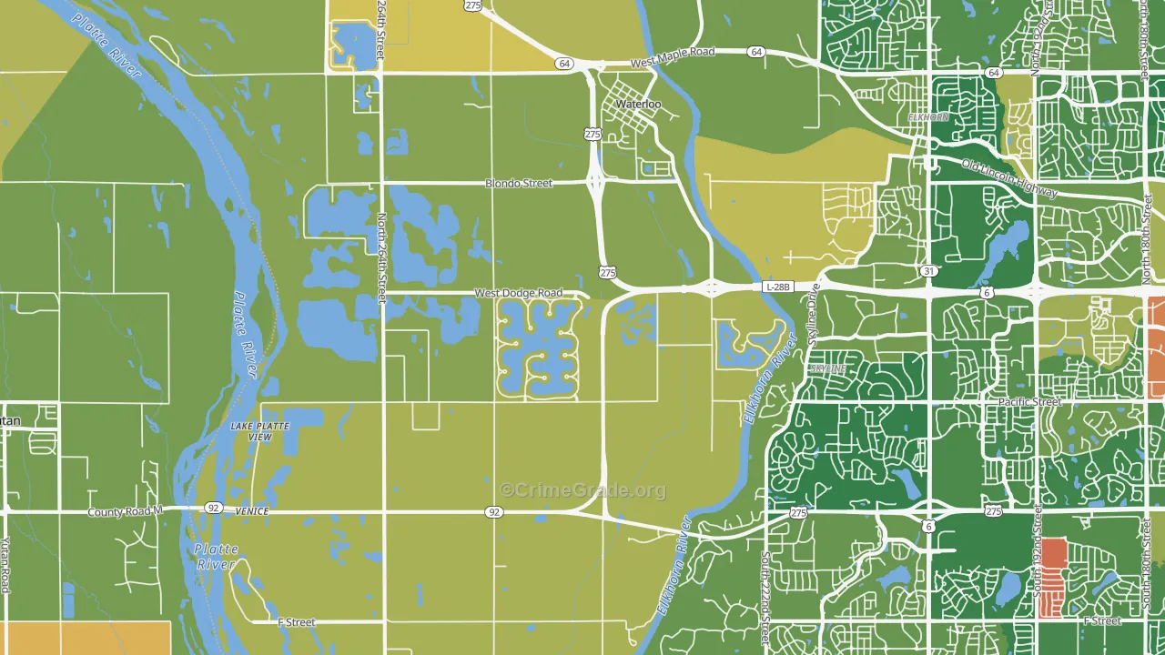 Waterloo, NE Map of Burglary Rates