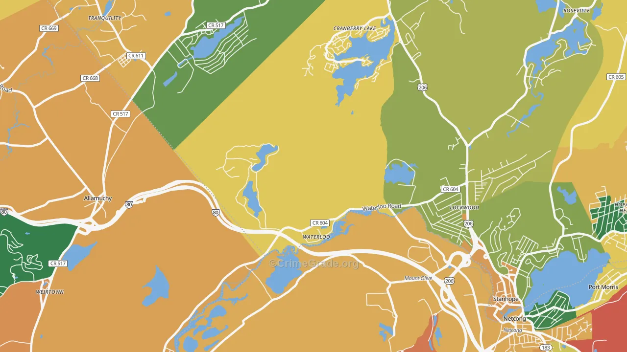 Waterloo, NJ Map of Burglary Rates