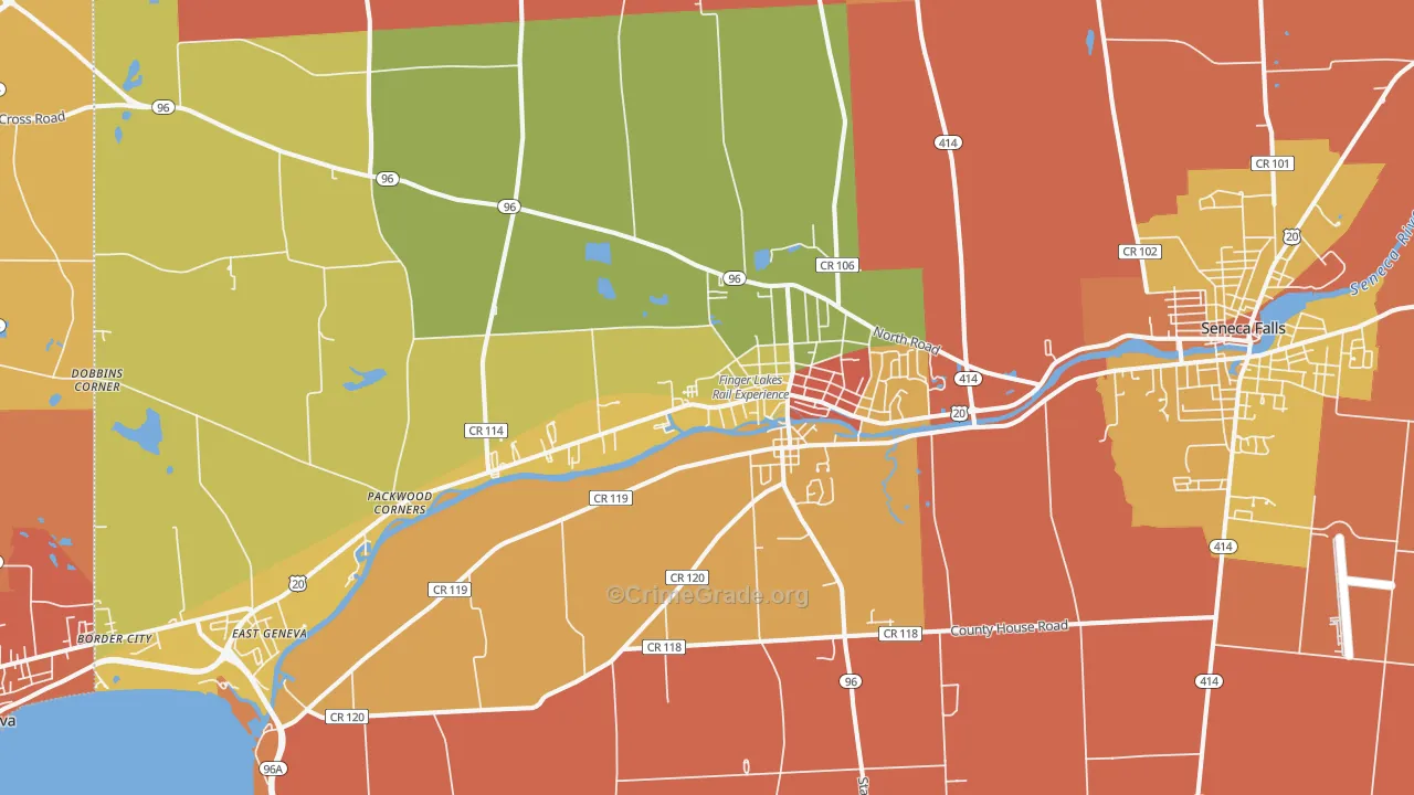 Waterloo, NY Map of Burglary Rates