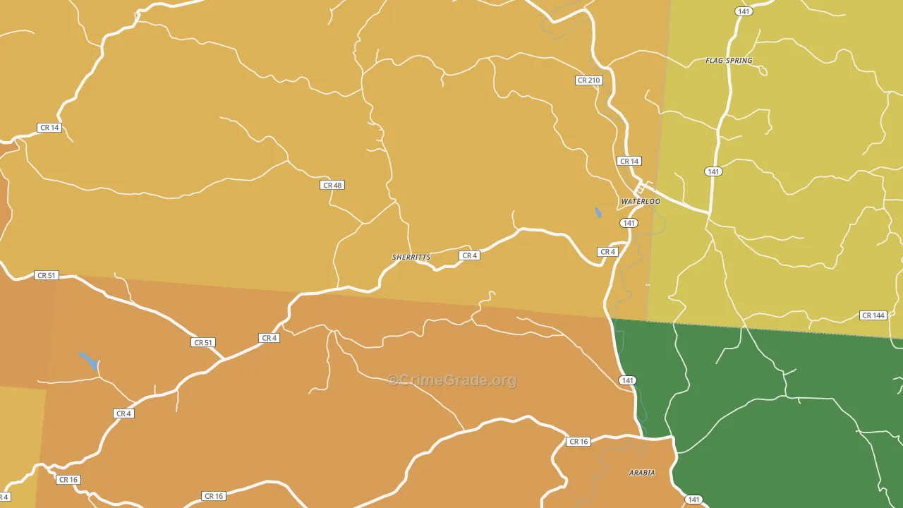 Waterloo, OH Map of Burglary Rates