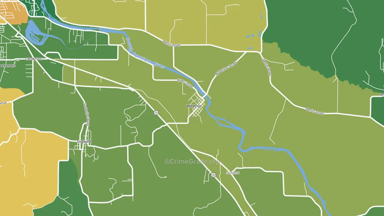 Waterloo, OR Map of Burglary Rates