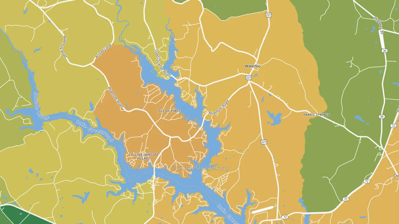 Waterloo, SC Map of Burglary Rates