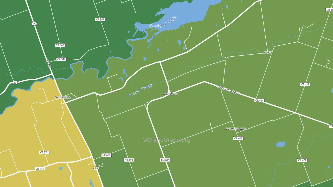 Waterloo, TX Map of Burglary Rates