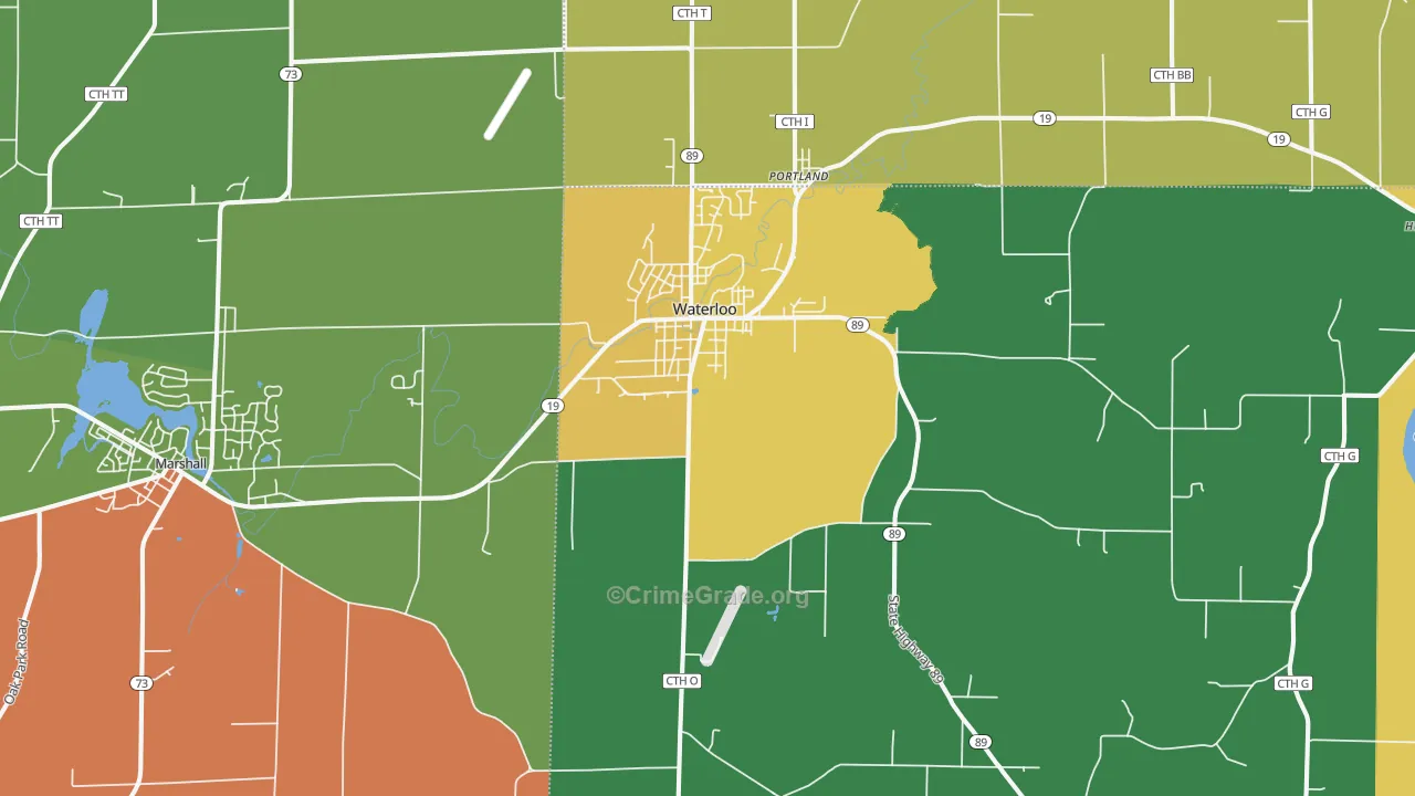 Waterloo, WI Map of Burglary Rates