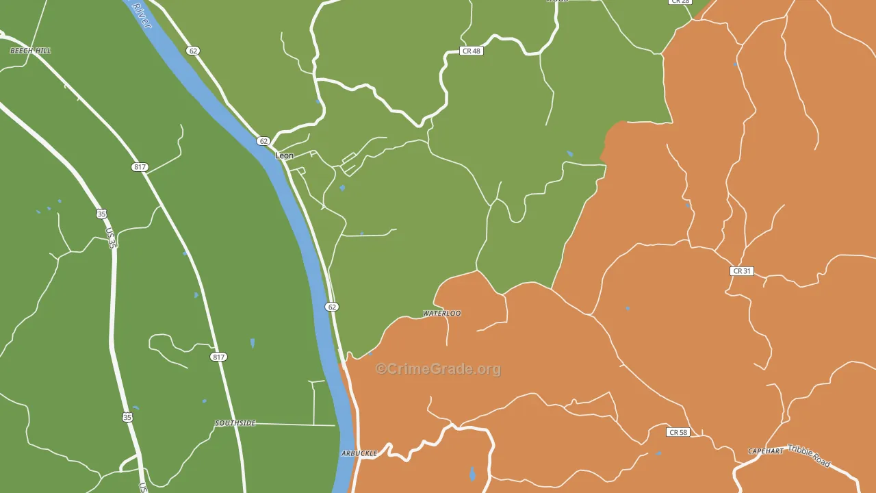 Waterloo, WV Map of Burglary Rates