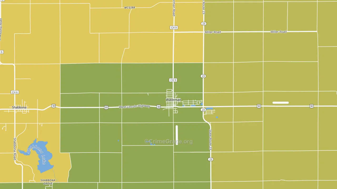 Waterman, IL Map of Burglary Rates