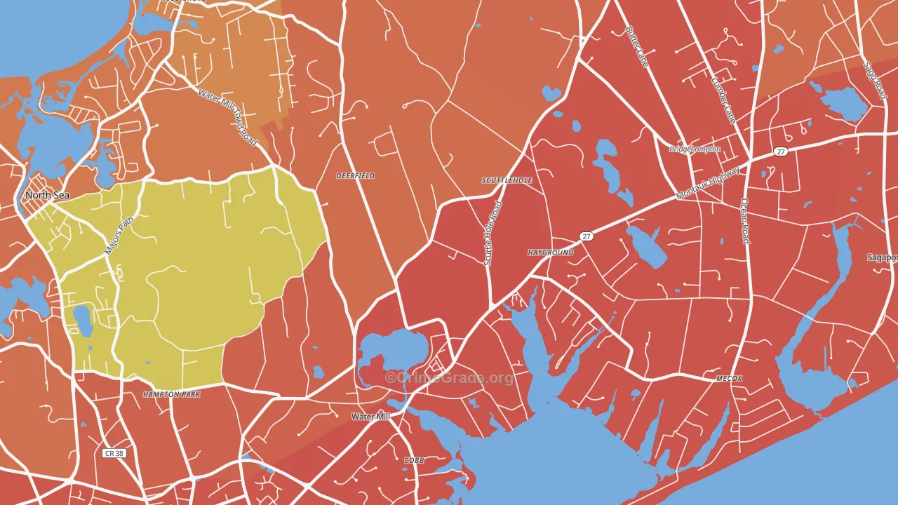 Watermill, NY Map of Burglary Rates