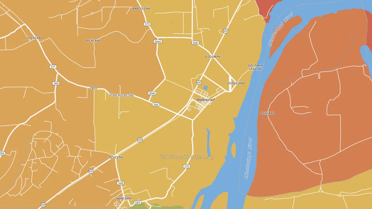 Waterproof, LA Map of Burglary Rates