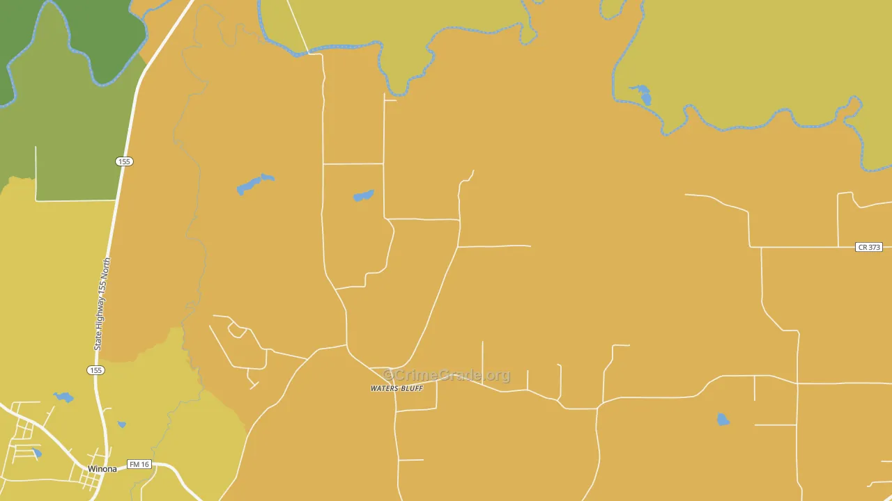 Waters Bluff, TX Map of Burglary Rates