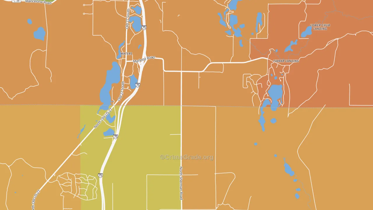 Waters, MI Map of Burglary Rates