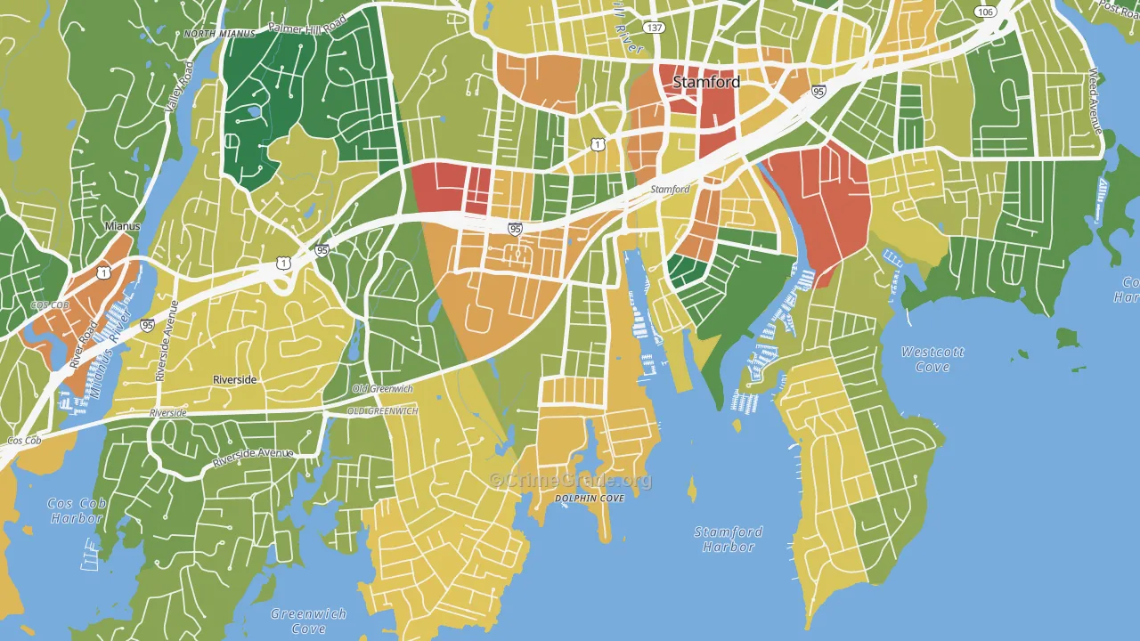 Waterside, Stamford, CT Map of Burglary Rates