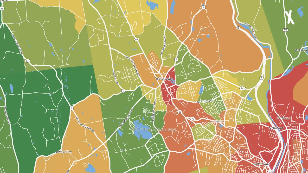 Watertown, CT Map of Burglary Rates