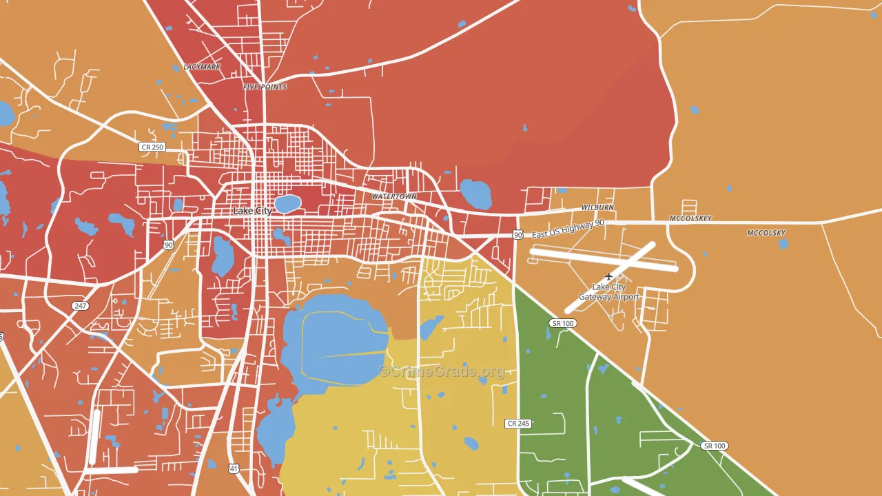 Watertown, FL Map of Burglary Rates