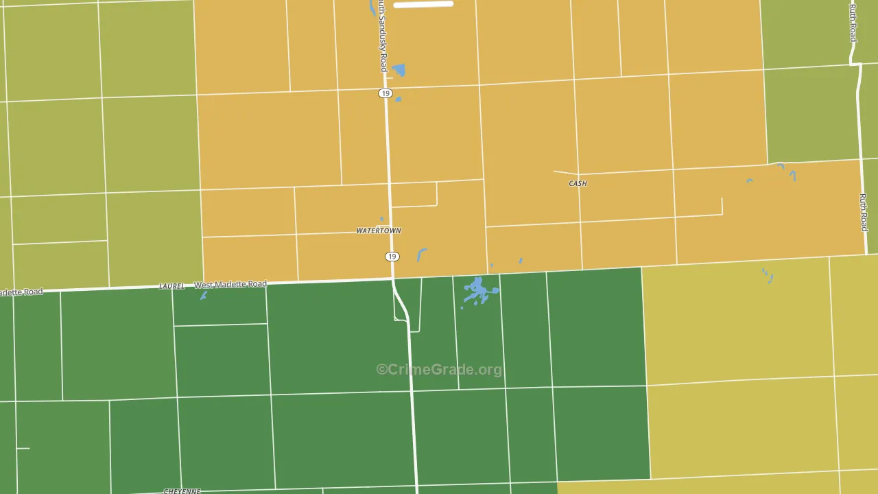 Watertown, MI Map of Burglary Rates