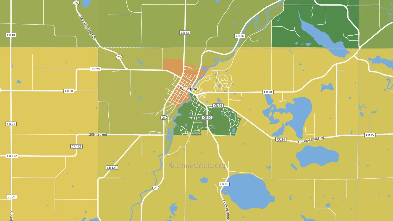 Watertown, MN Map of Burglary Rates