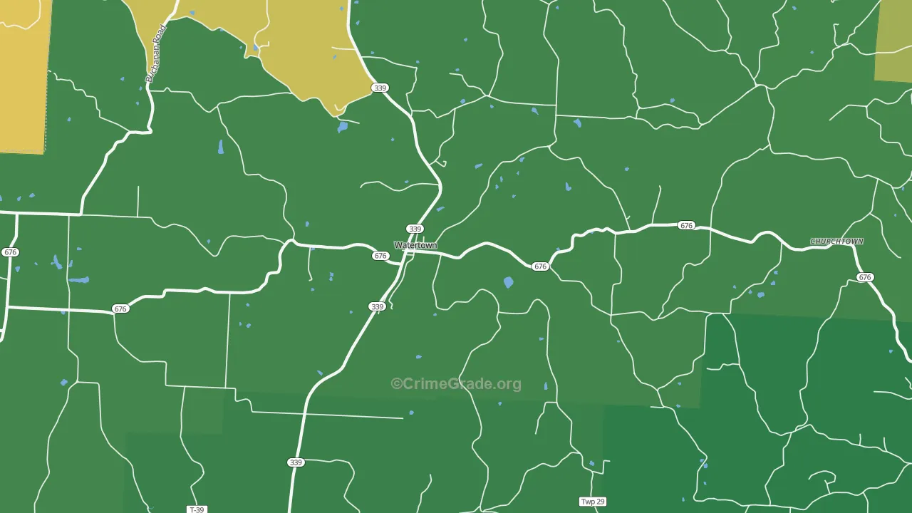 Watertown, OH Map of Burglary Rates
