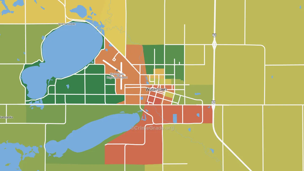 Watertown, SD Map of Burglary Rates