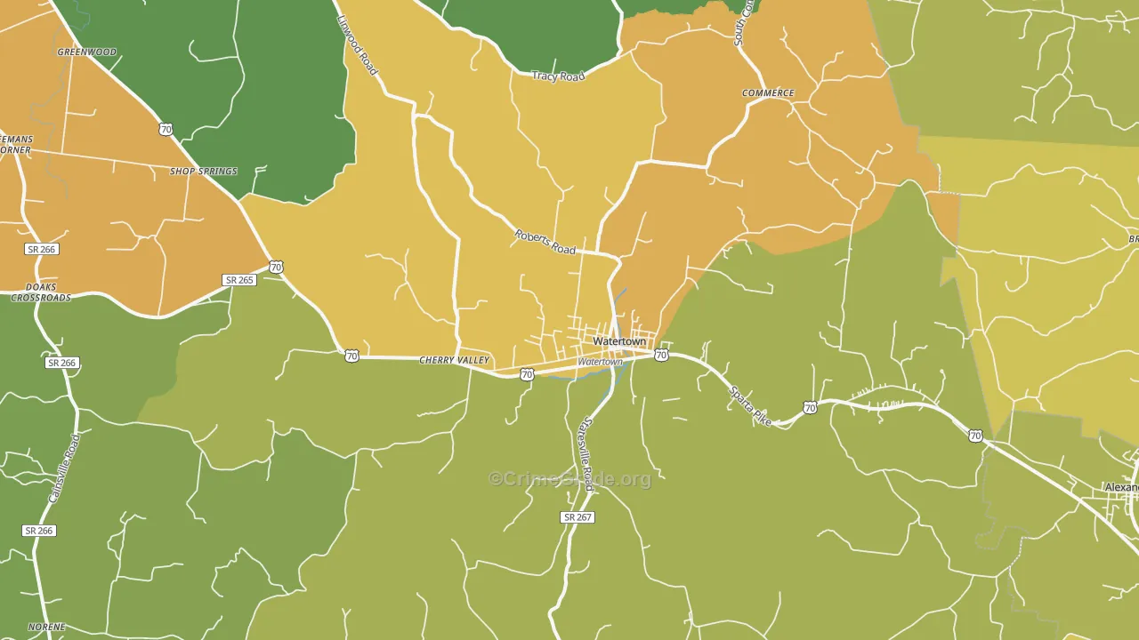 Watertown, TN Map of Burglary Rates