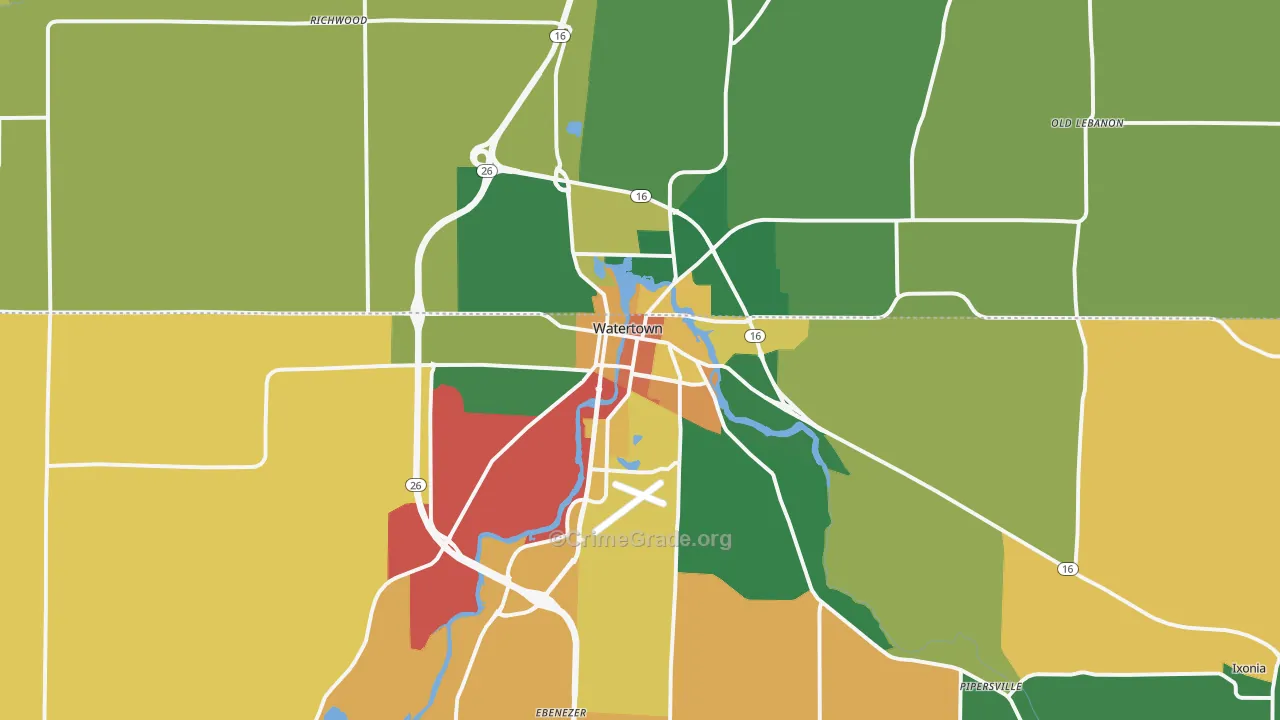 Watertown, WI Map of Burglary Rates