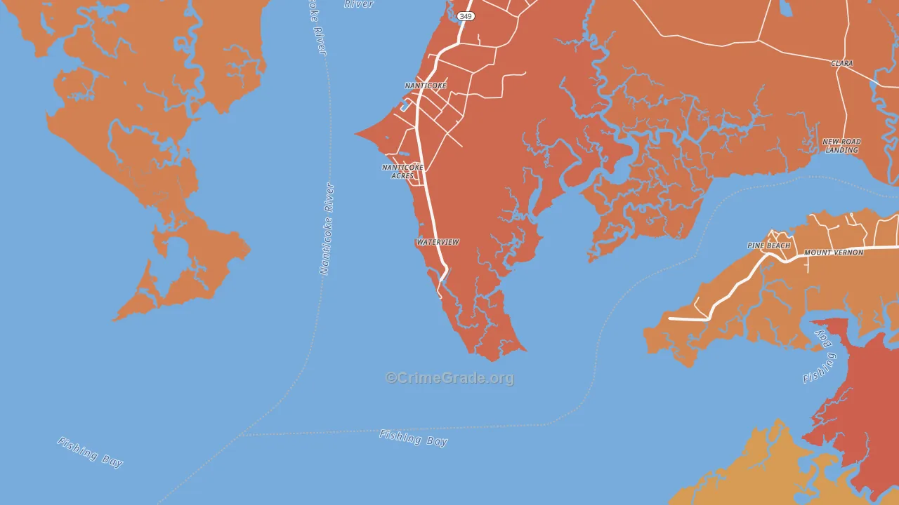 Waterview, MD Map of Burglary Rates