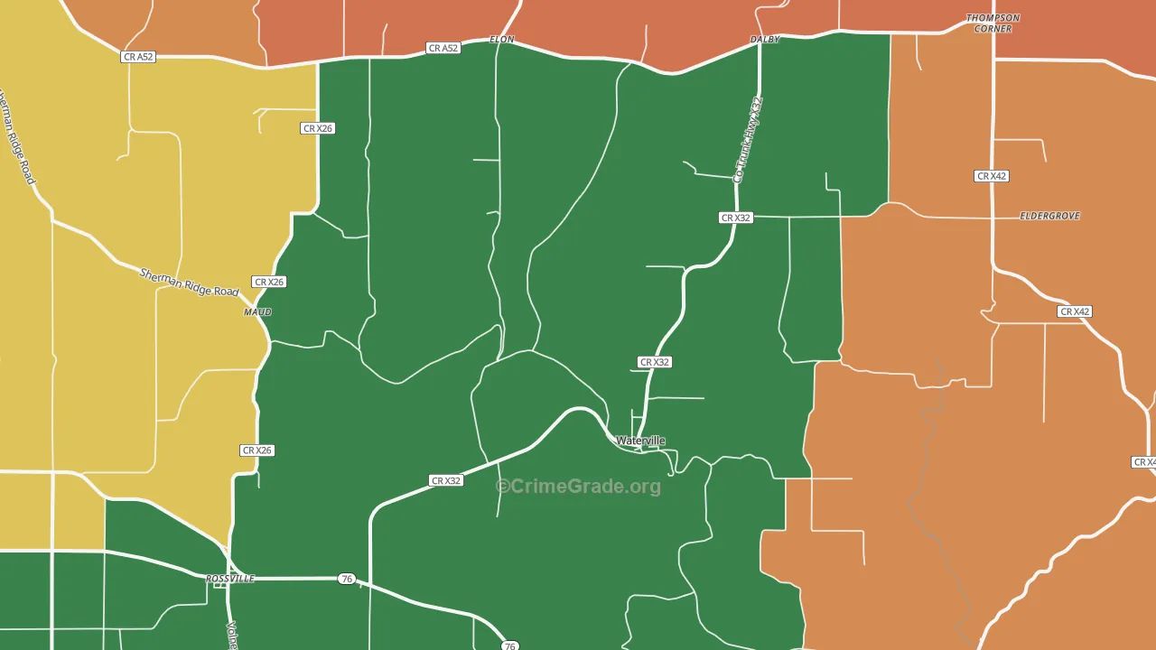 Waterville, IA Map of Burglary Rates