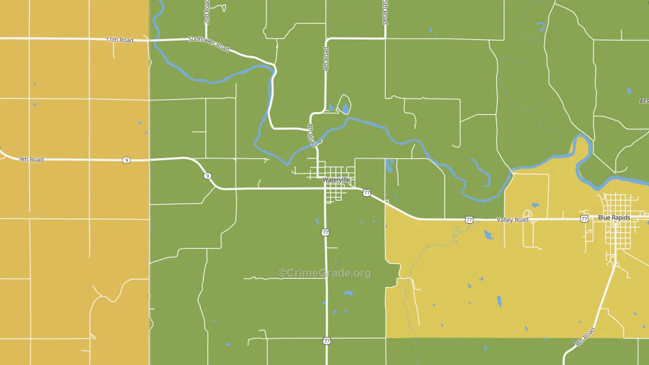 Waterville, KS Map of Burglary Rates