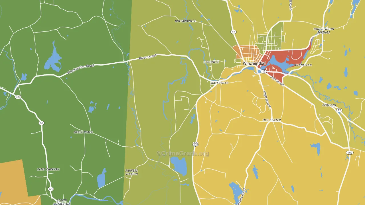 Waterville, MA Map of Burglary Rates