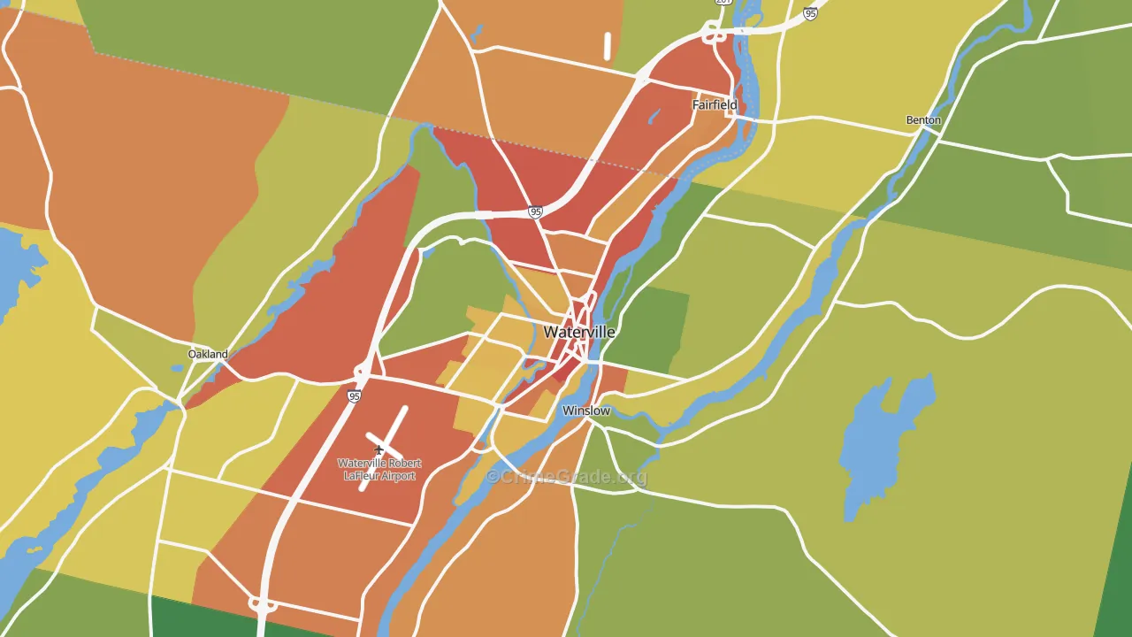 Waterville, ME Map of Burglary Rates