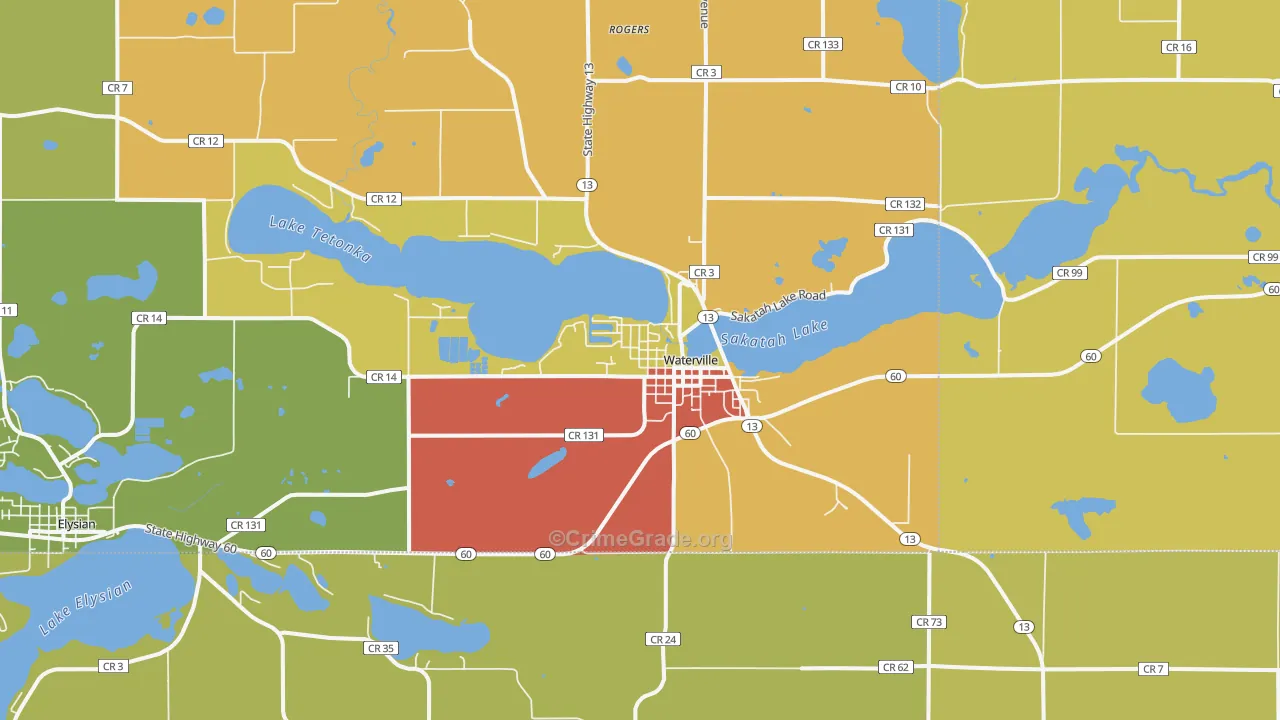 Waterville, MN Map of Burglary Rates