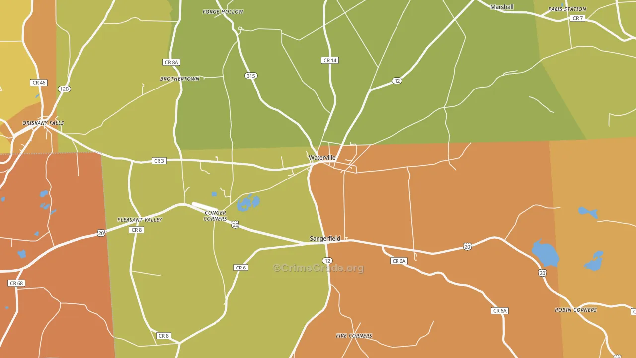 Waterville, NY Map of Burglary Rates