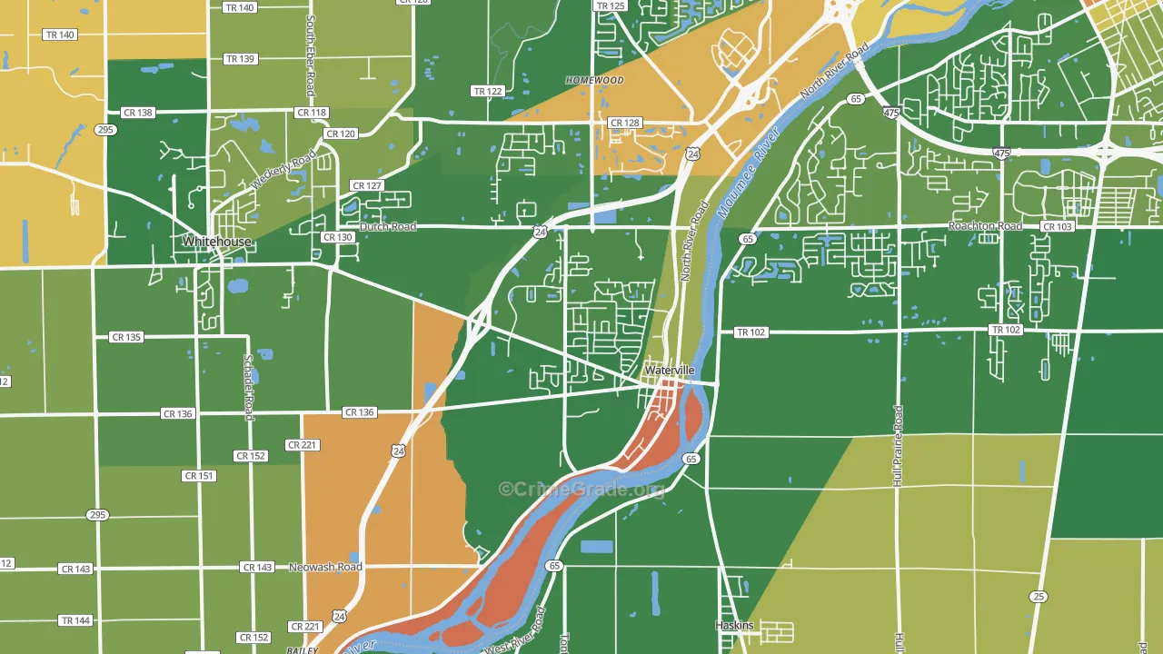 Waterville, OH Map of Burglary Rates