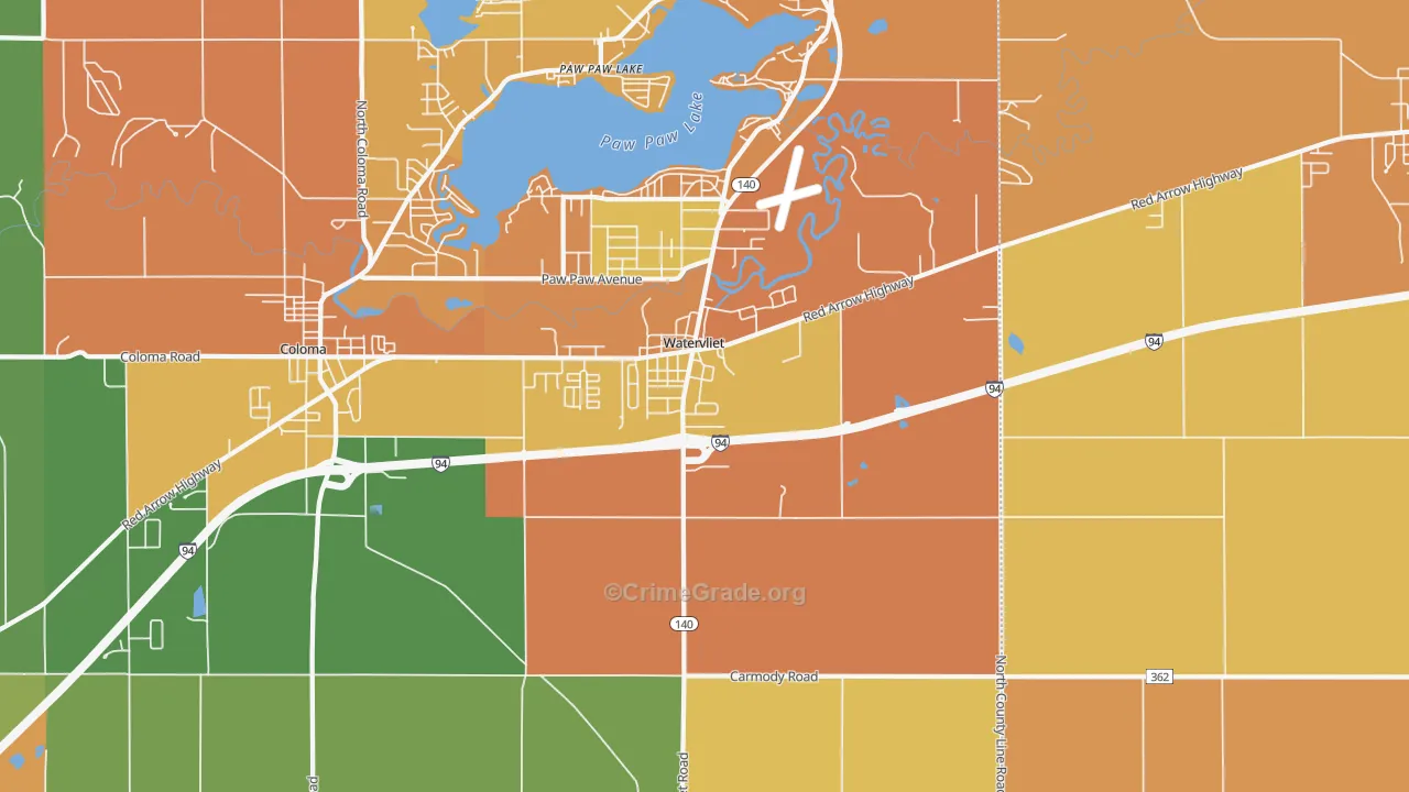 Watervliet, MI Map of Burglary Rates