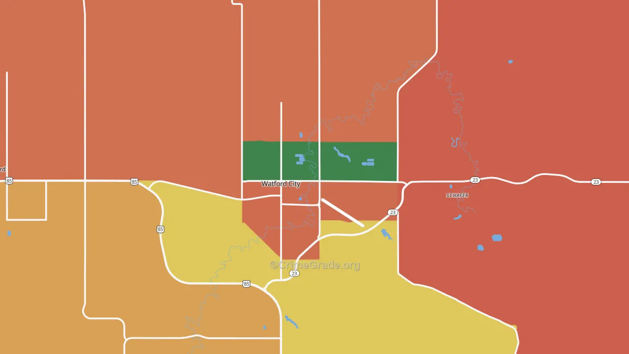 Watford City, ND Map of Burglary Rates