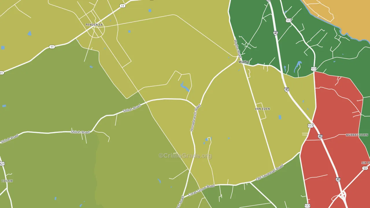 Watha, NC Map of Burglary Rates