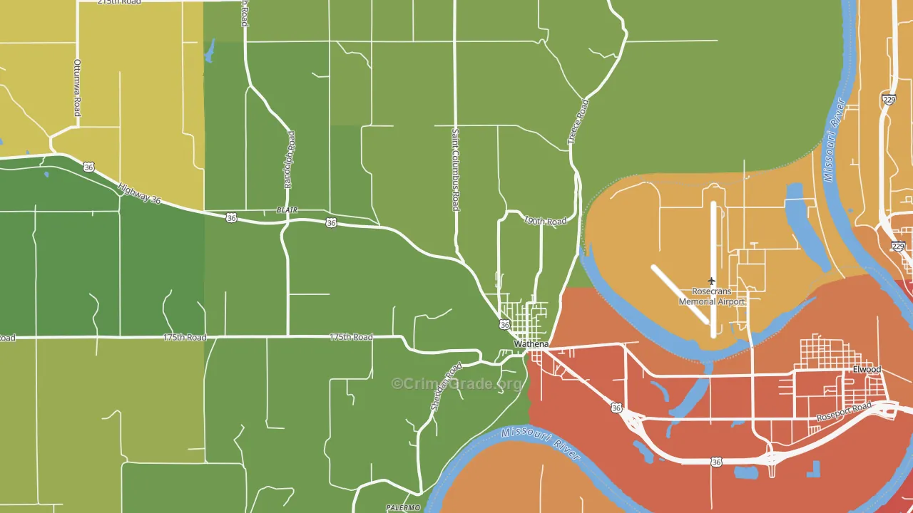 Wathena, KS Map of Burglary Rates