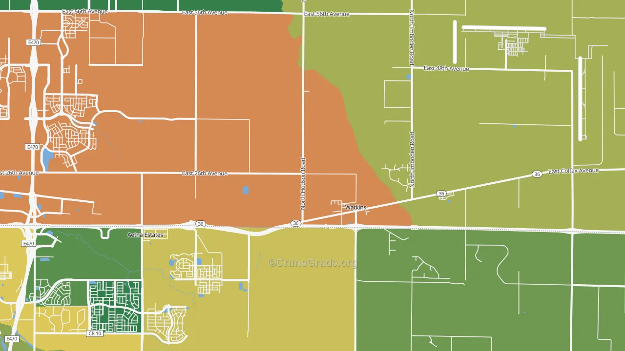 Watkins, CO Map of Burglary Rates