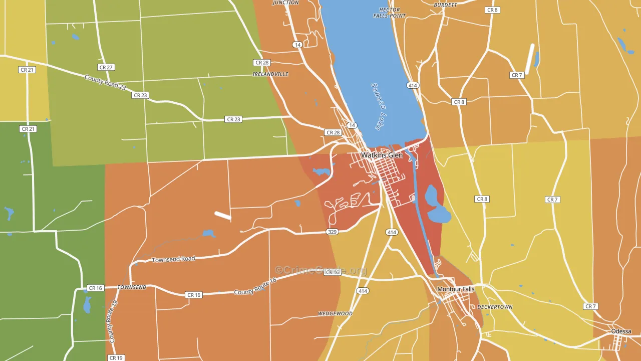 Watkins Glen, NY Map of Burglary Rates