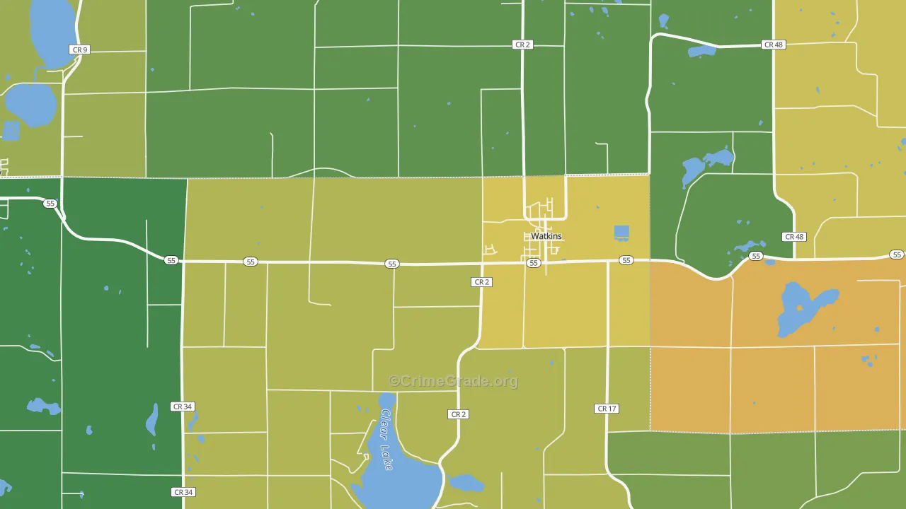Watkins, MN Map of Burglary Rates