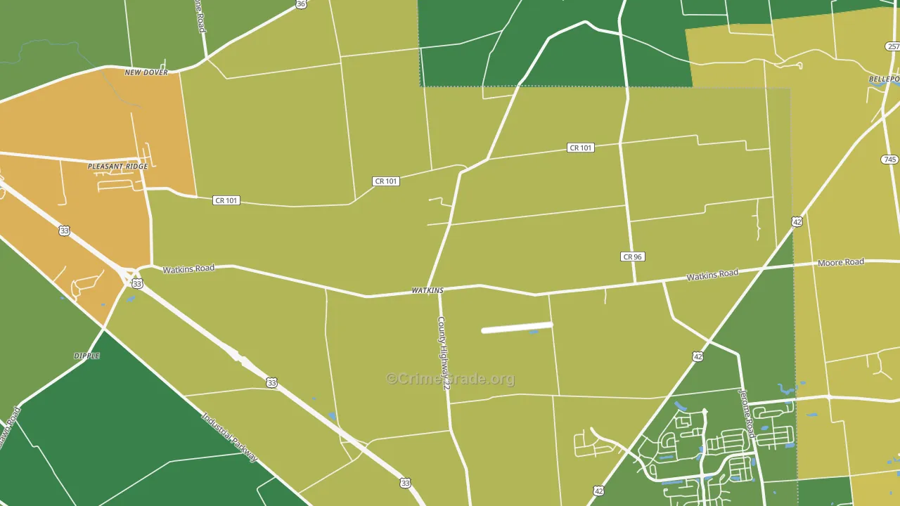 Watkins, OH Map of Burglary Rates